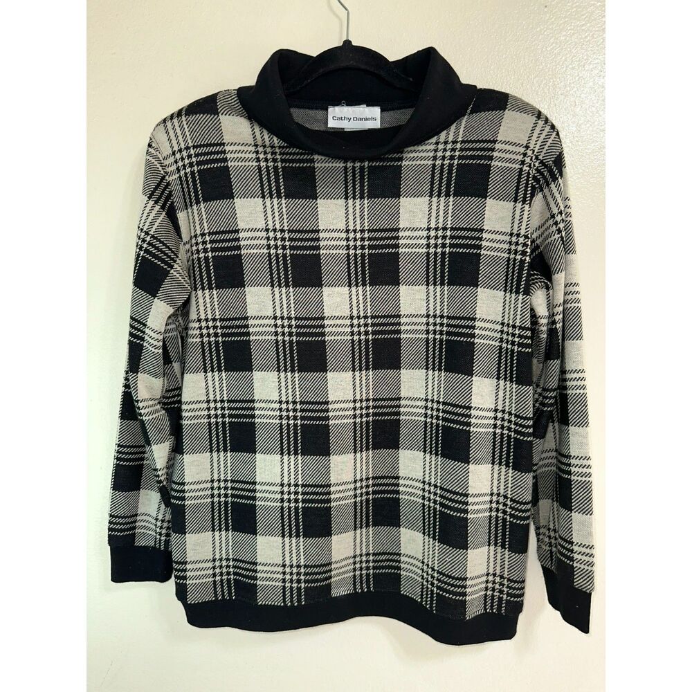 Cathy Daniels Vintage Mock Turtleneck Glen Check Plaid Sweater SZ M